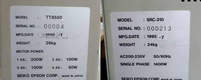 Used SEIKO TT8550 D-TRAN SCARA Robot Arm & SC-310 Controller 4-Axis 550mm Arm w/Cable