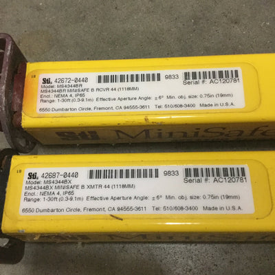 Used STI MS4344BX & MS4344BR MiniSafe-B Safety Light Curtain Transmitter Receiver 44"