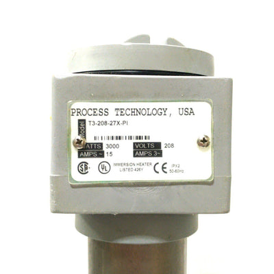Used Process Technology T3-208-27X-PI Titanium Immersion Heater 17? x ?2" 3000W 208V