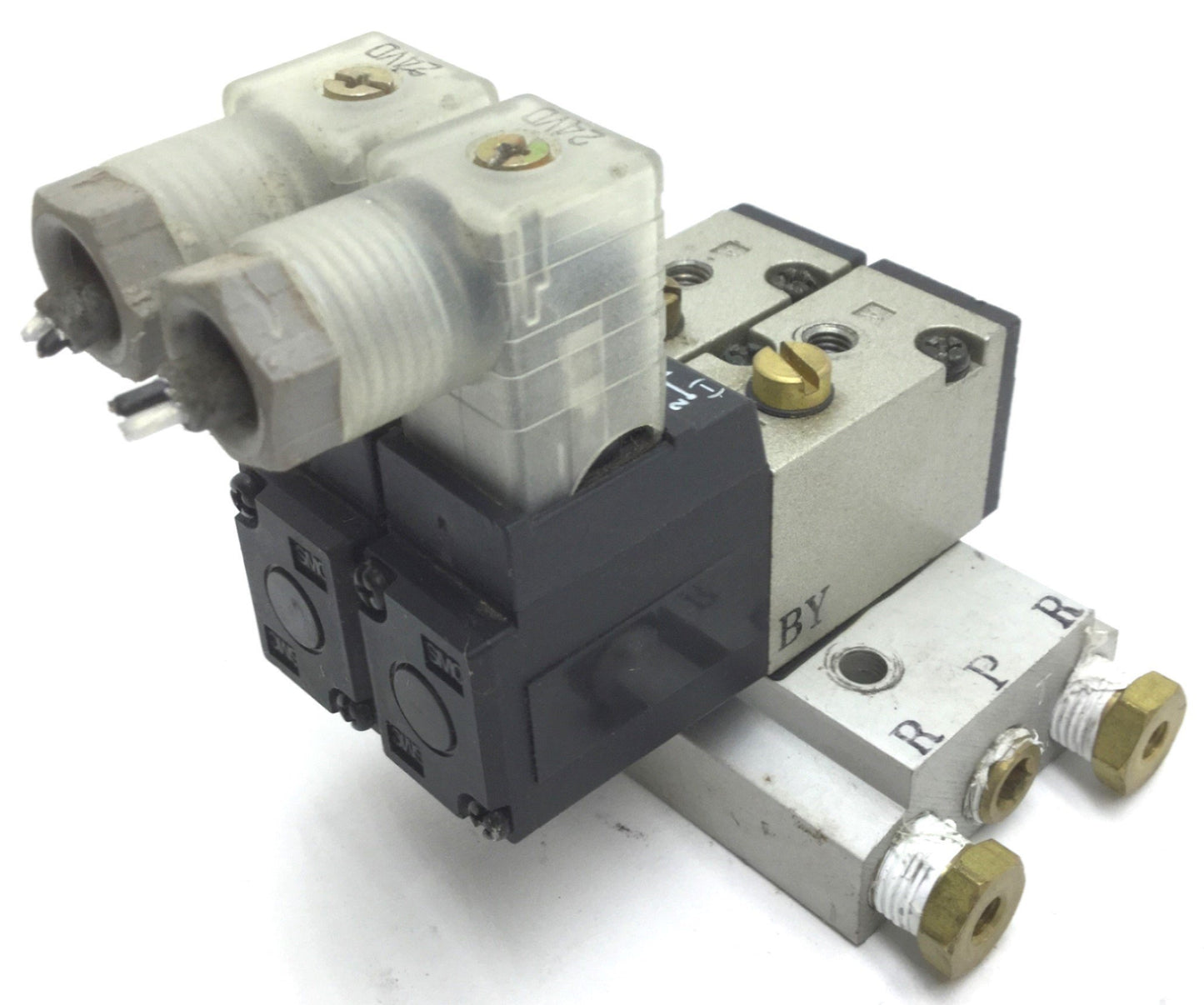 Used Bank of 2 SMC NVK3120 Solenoid Valves 2-Position 5-Way, 24VDC, Pressure: 0.7MPa