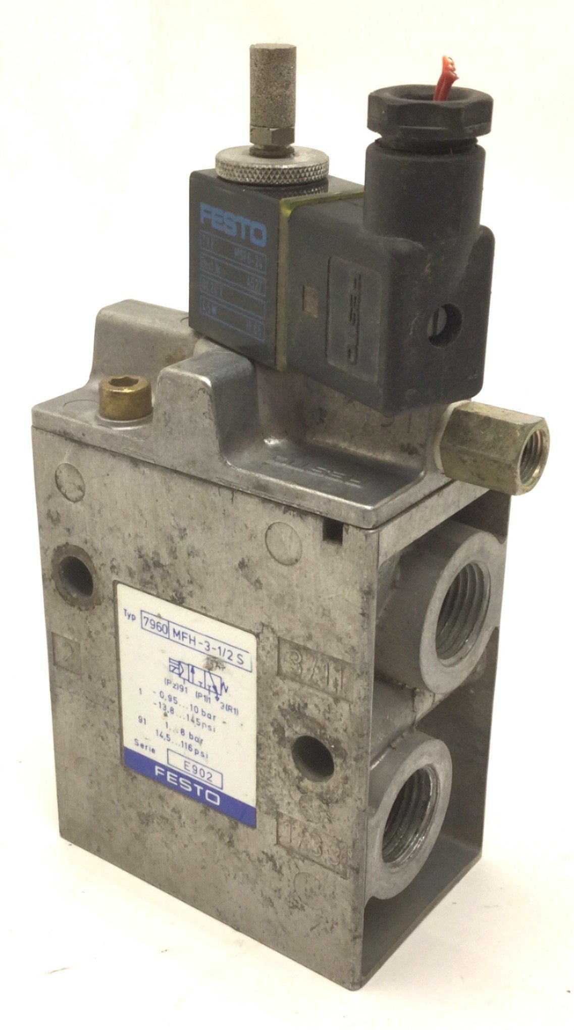 Used Festo MFH-3-1/2 S Pneumatic Solenoid Valve, Normally Closed, 1/2 NPT