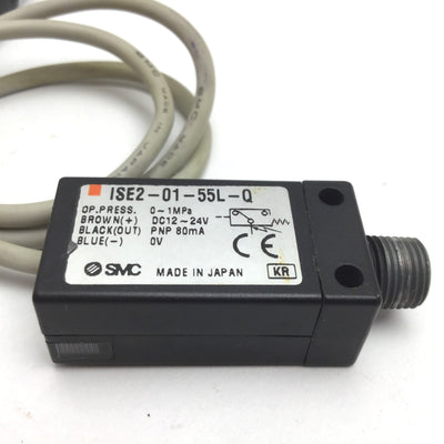 Used SMC ISE2-01-55L-Q Pressure Switch, Pressure Range: 0-1.0MPa 0-145psi, 1/8" NPT