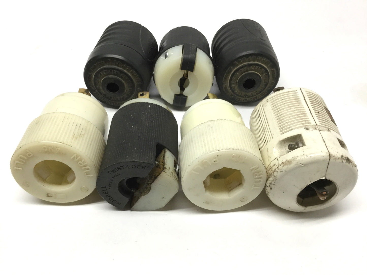 Used Lot of 7 Twist-Lock Turn and Pull Plugs, Male, 30A, 250V 2-Pole 1-Ground