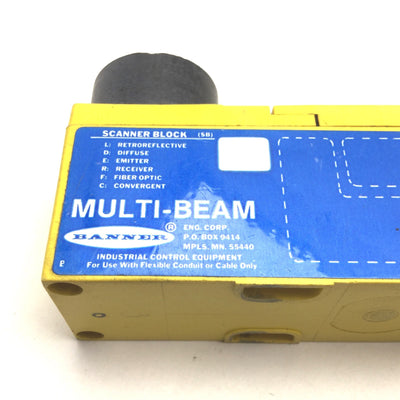 Used Banner SBCV1 Multi-Beam Convergent Scanner Block, Focal Point: 38mm, 120VAC