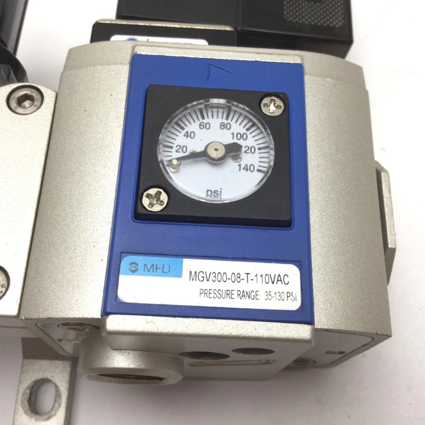 Used Bimba MGR300-08 Regulator with MGV300-08 Soft-Start Dump Valve, 1/4" NPT, 110VAC
