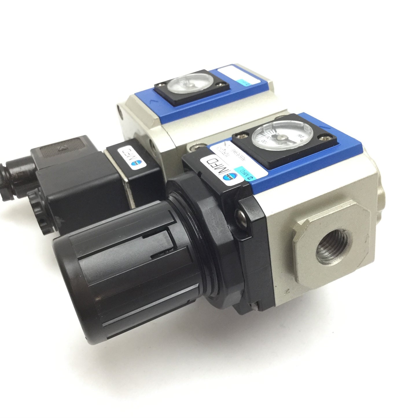 Used Bimba MGR300-08 Regulator with MGV300-08 Soft-Start Dump Valve, 1/4" NPT, 110VAC