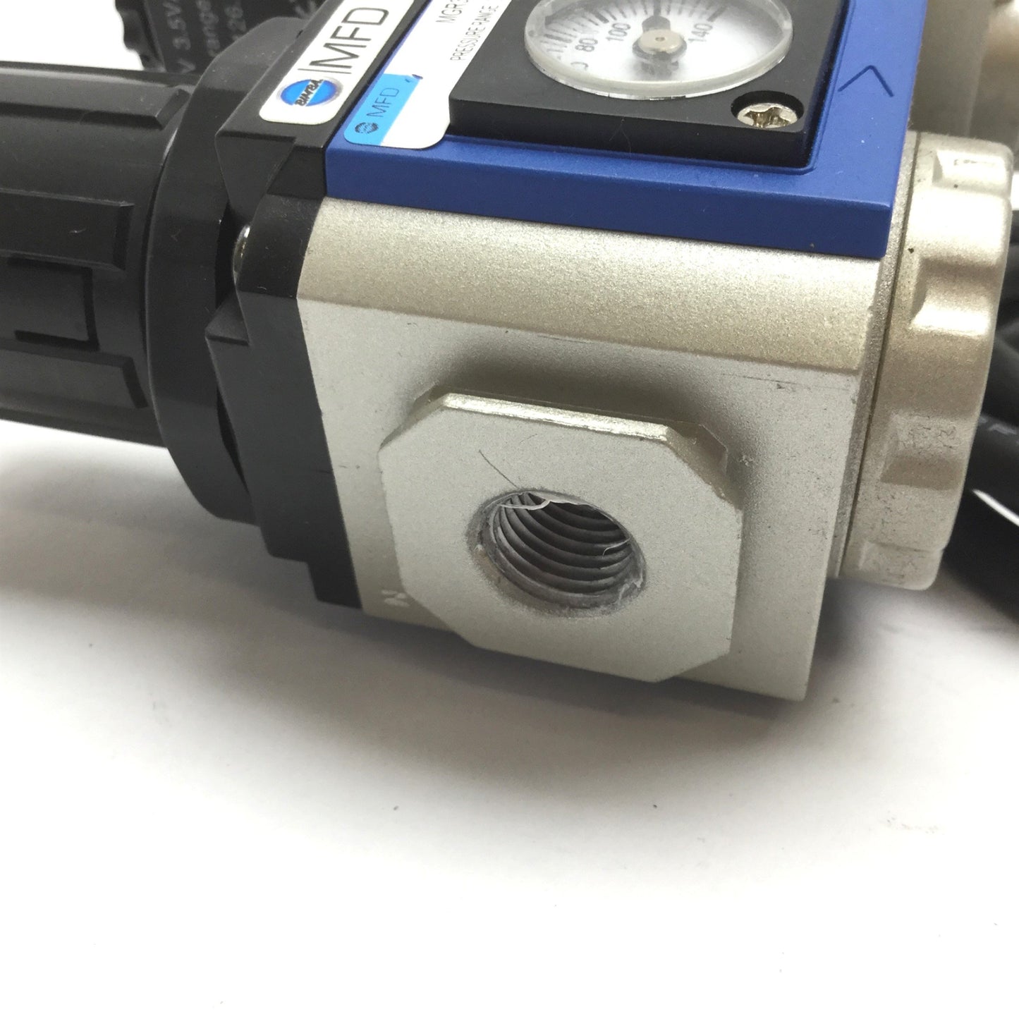 Used Bimba MGR300-08 Regulator with MGV300-08 Soft-Start Dump Valve, 1/4" NPT, 110VAC