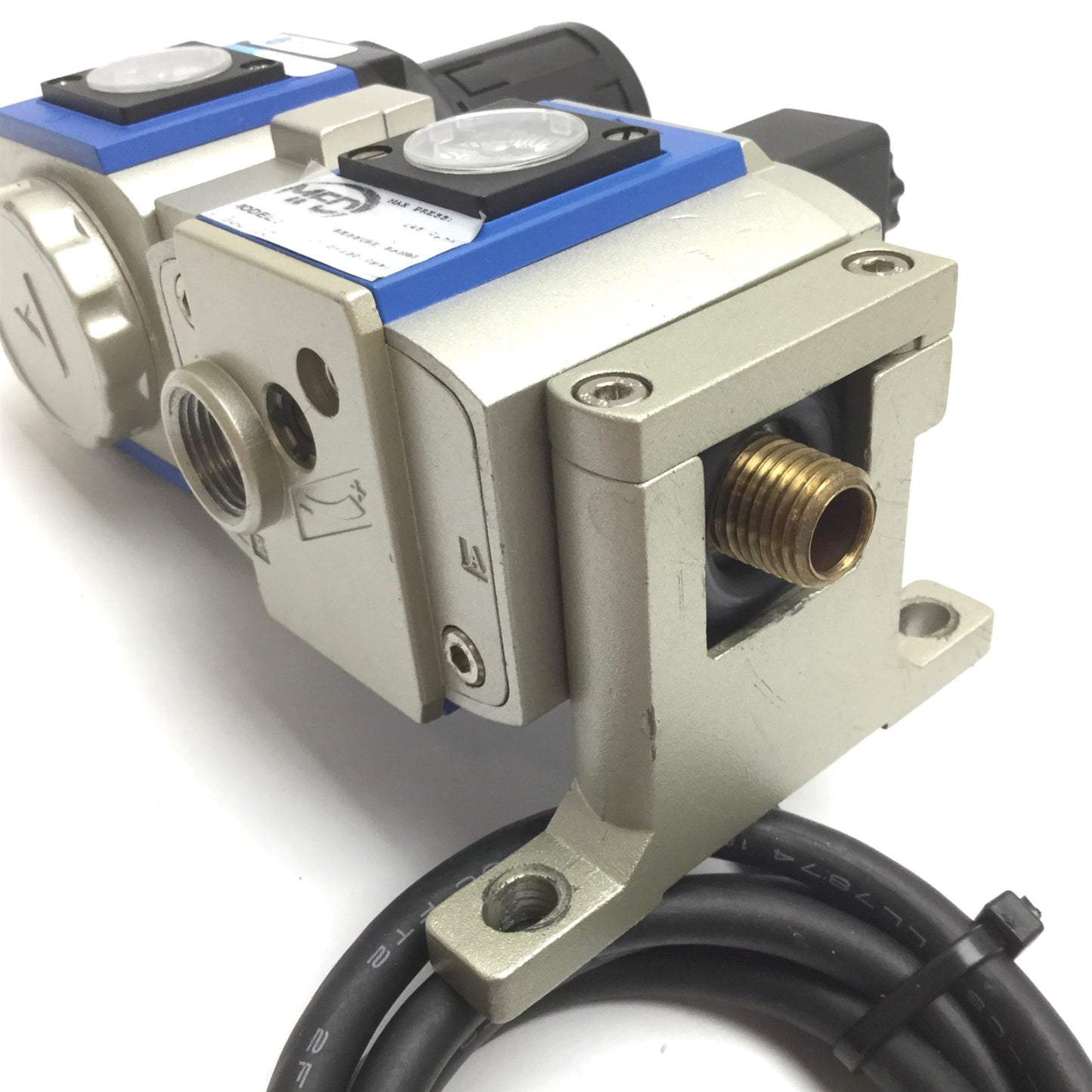 Used Bimba MGR300-08 Regulator with MGV300-08 Soft-Start Dump Valve, 1/4" NPT, 110VAC