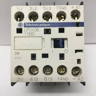 Used Telemecanique LP1K0610BD Contactor, 24VDC Coil, 3-Pole + N/O, 600VAC 15A
