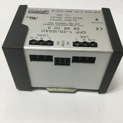 Used Phoenix Contact SFP-1-20/120AC EMC Filter Surge Suppressor Protector, 120VAC 20A
