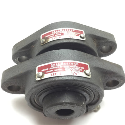 Used Lot of 2 Sealmaster SFT-8 2-Bolt Flange Bearing, Bore: 1/2", Bolt Spacing: 3"
