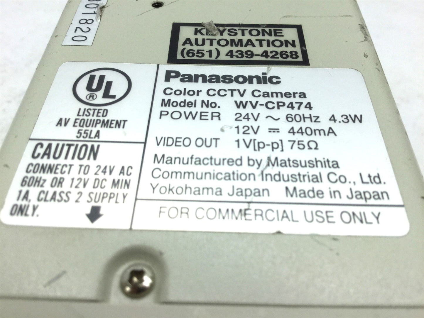 Used Panasonic WV-CP474 Digital Color CCTV Camera 120VAC 4.3W, Output Video: 1Vp-p