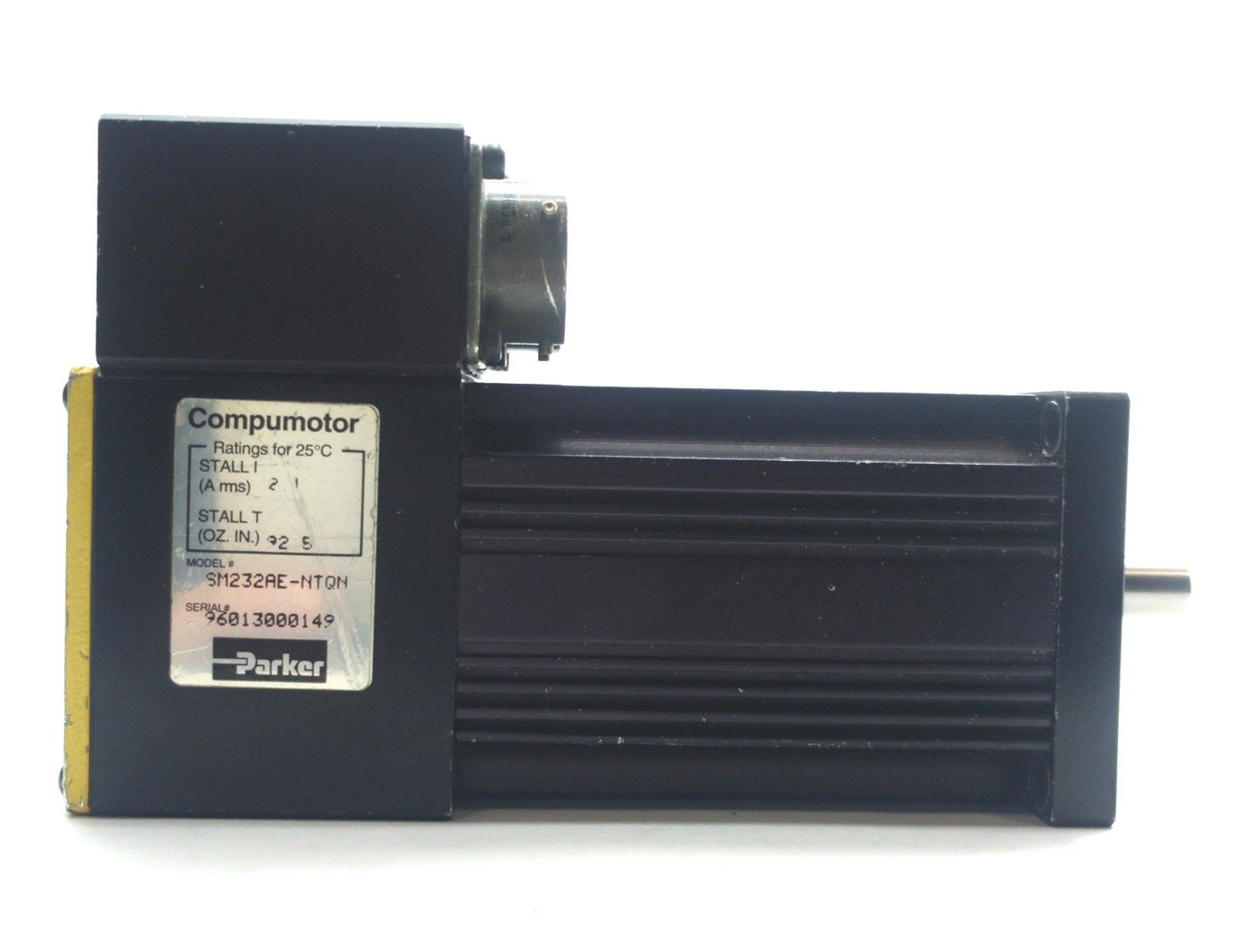 Used Parker SM232AE-NTQN Servo Motor, 3/8" Shaft, 92oz-in Torque, 340V 2.1A, NEMA 23