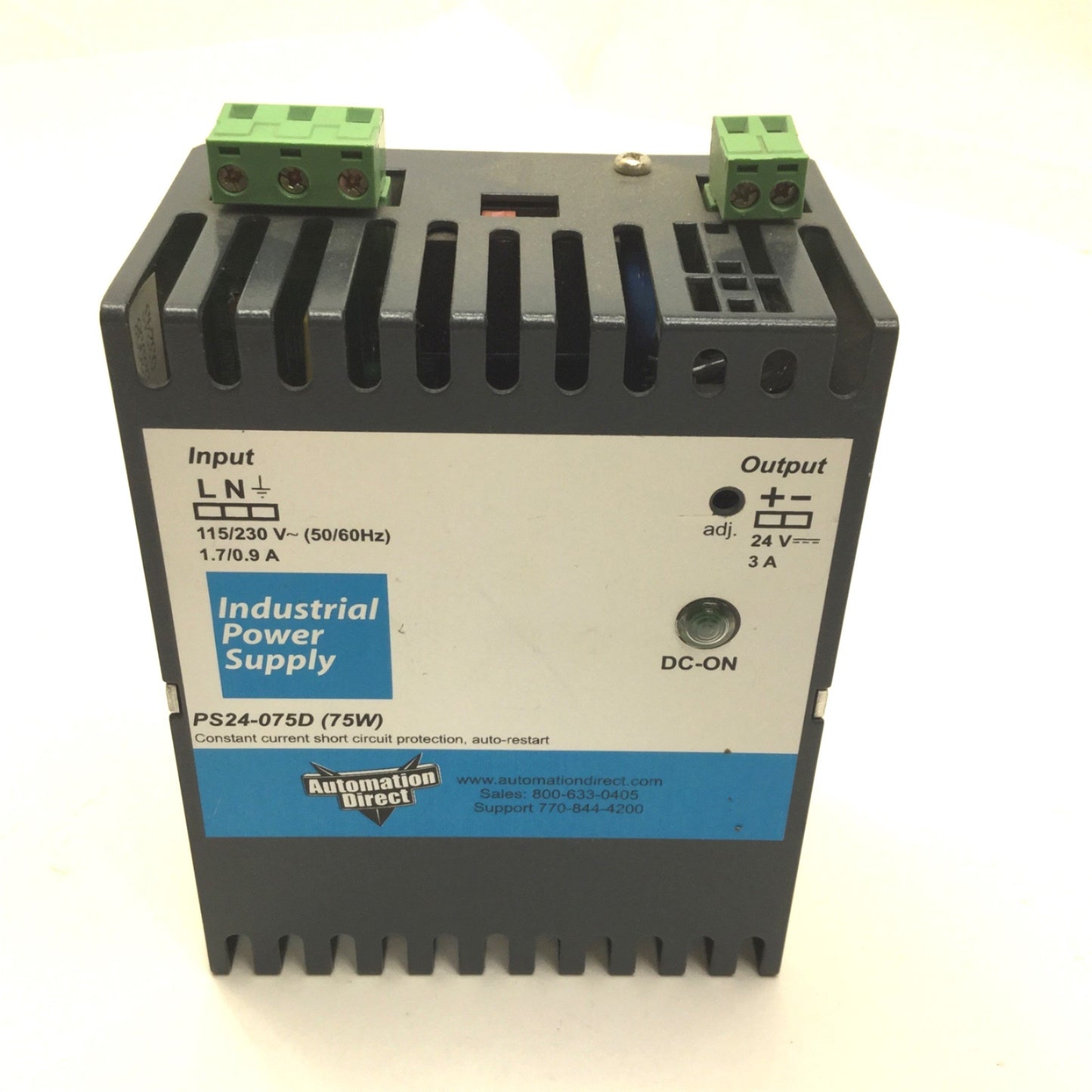 Used Automation Direct PS24-075D Power Supply, In: 115/230VAC, Out: 24VDC 3A 75W