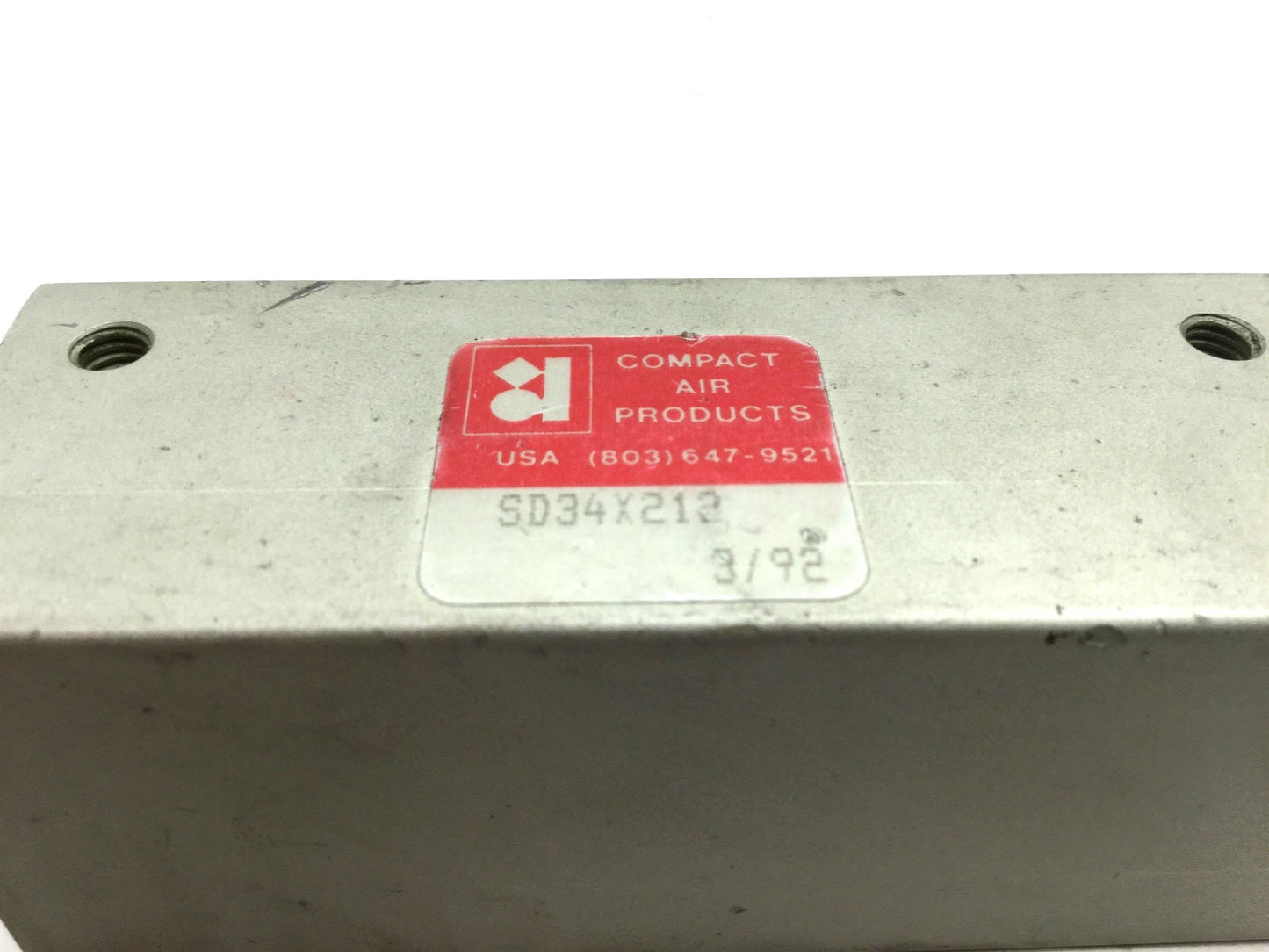 Used Compact SD34X212 Pneumatic Double End Cylinder 10-32UNF, Travel: 2.5", Bore 3/4"