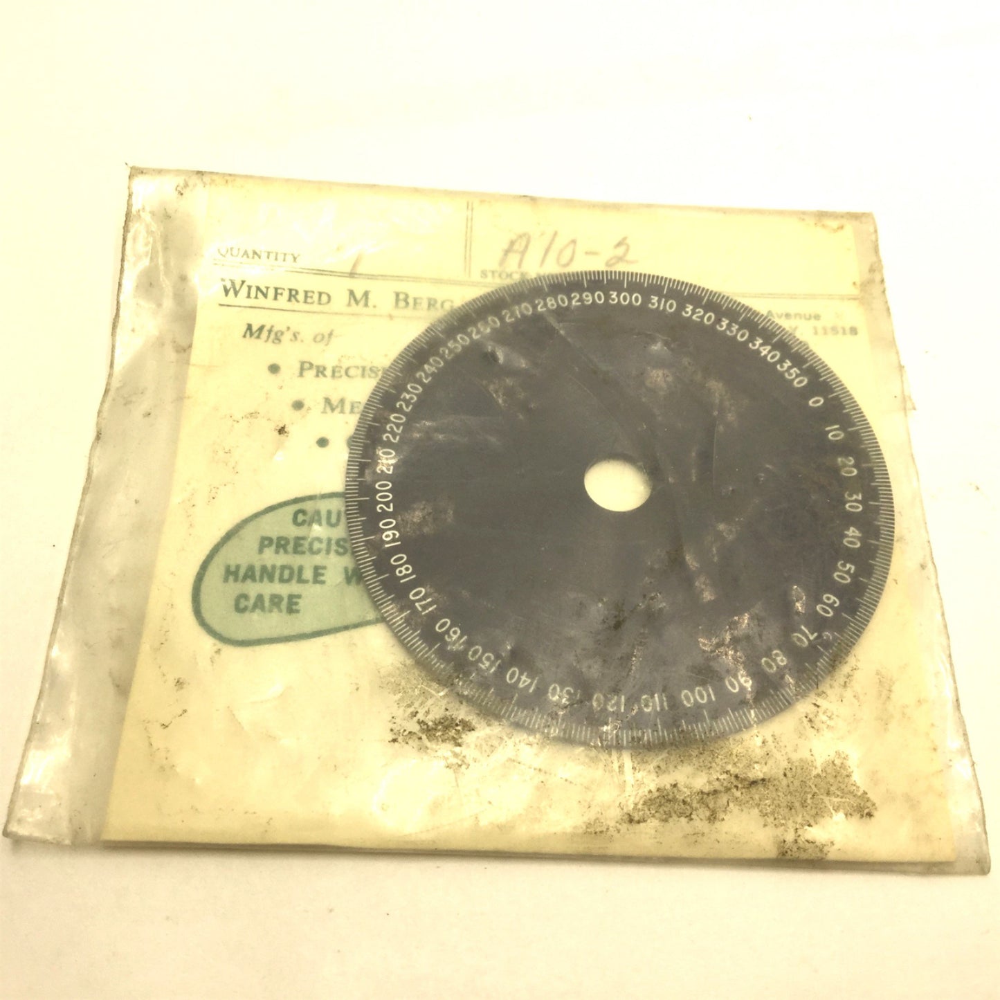 New BERG A10-2 Engraved Flat Disk Bore: 3/8", Range: 0-360, Outside Diameter: 3"