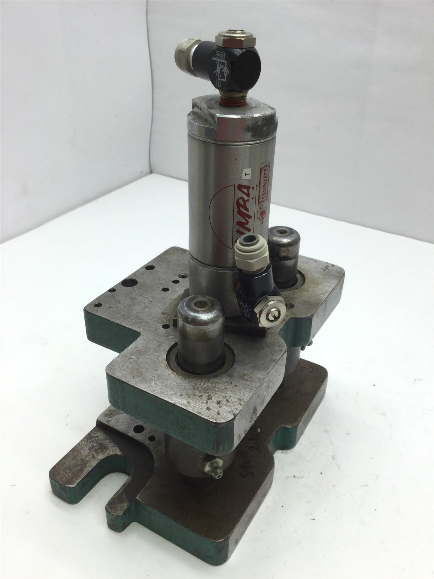 Used Ball Bearing Die Press Throat 2.8" - 3.67" Overall 8"x11"x5" Bimba Cylinder