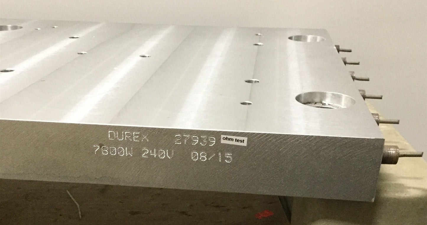 Used Durex 27939 Heating Plate Voltage: 240V, Power: 7800W Dimensions: 28"x14"x1.5"