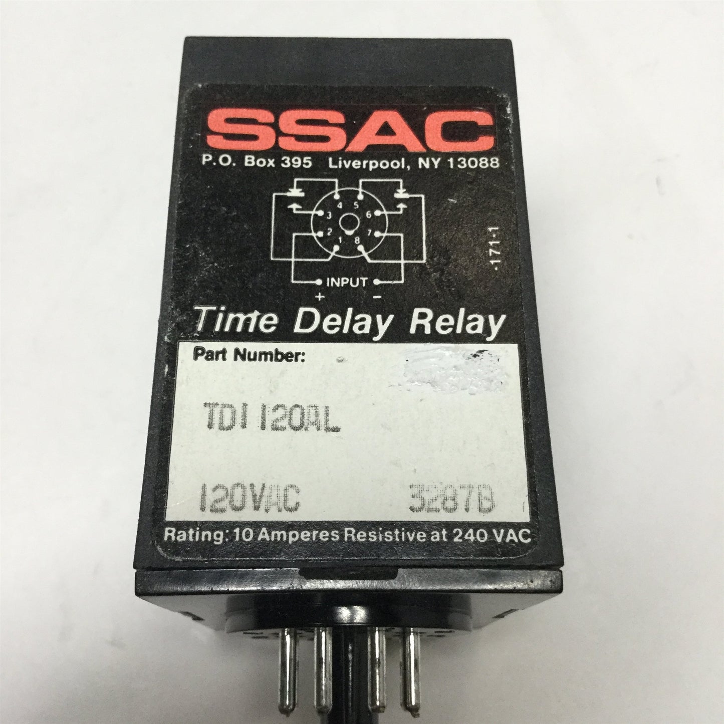 Used SSAC TDI 120AL Time Delay Interval Relay, 1-1023s Range, DPDT/NO-NC, 120VAC