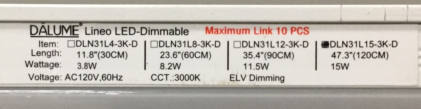 Used Dalume DLN31L15-3K-D Indoor Under Cabinet LED Strip, Voltage: 120VAC, 120cm