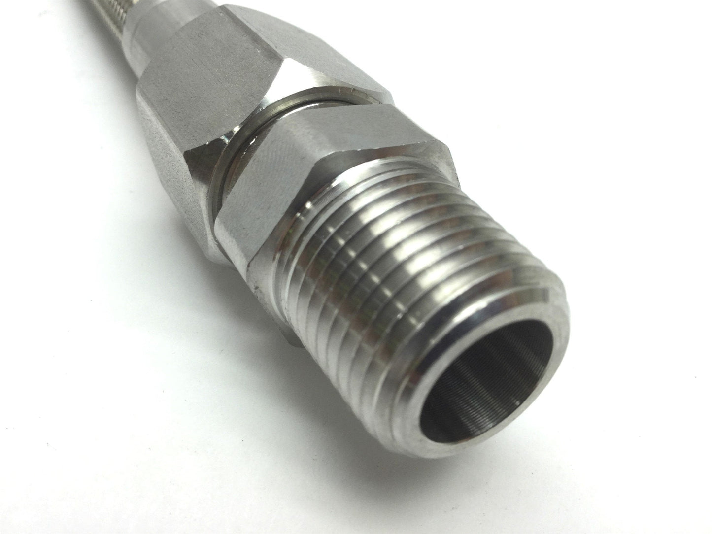 Used Parker Stainless Steel Braided Hose, 1/2" NPT to Inverted Flare L: 6.5"