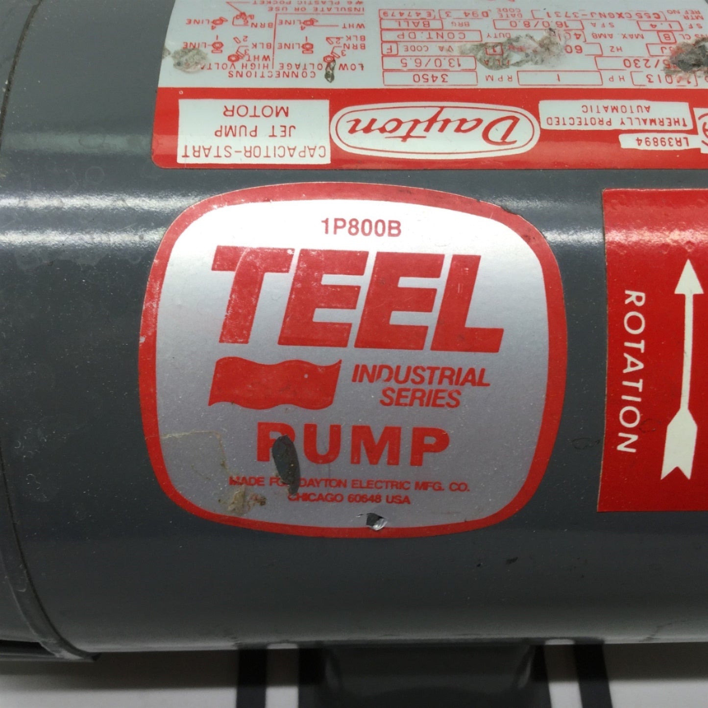 Used Dayton/Teel 1P800B 304 SS Centrifugal Pump 1 HP 1 Phase 115/230 VAC 1 1/2" NPT