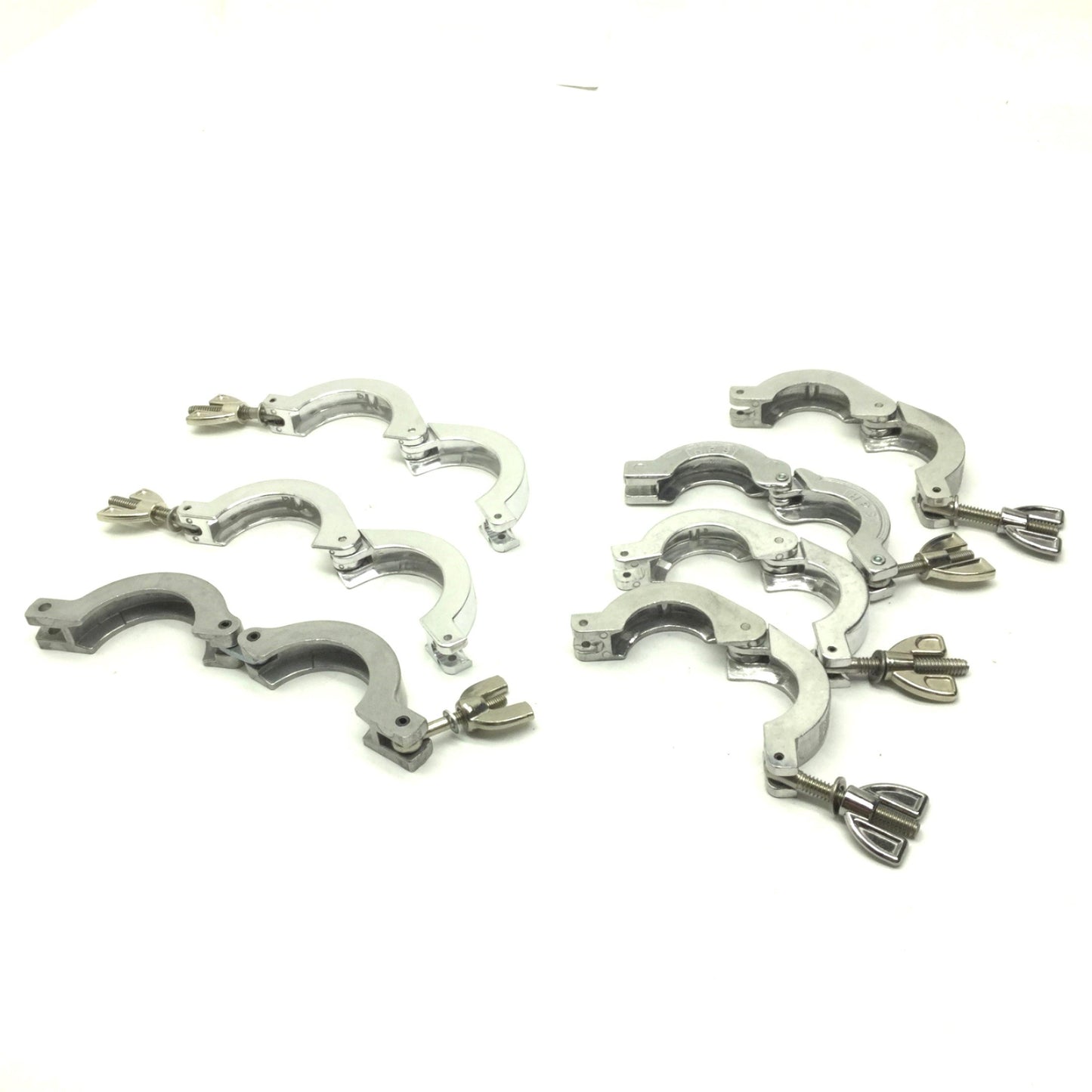 Used Lot of 7 Miscellaneous Single-Pin Vacuum Tri Clamps 3x ID: 1.75" 4x ID: 1.125"