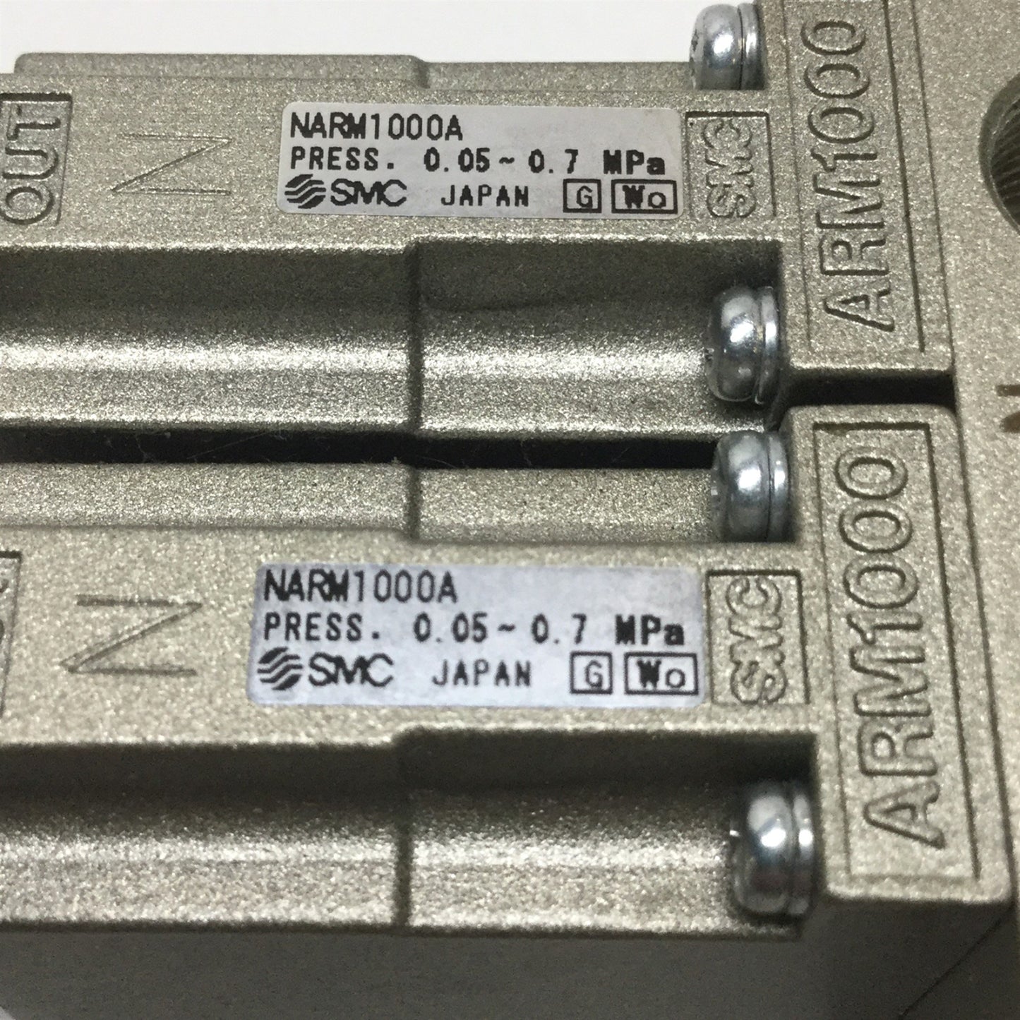 Used SMC NARM1000-2A1-N01G Pressure Regulator Manifold, 2-Station, 7-100psi w/Gauges