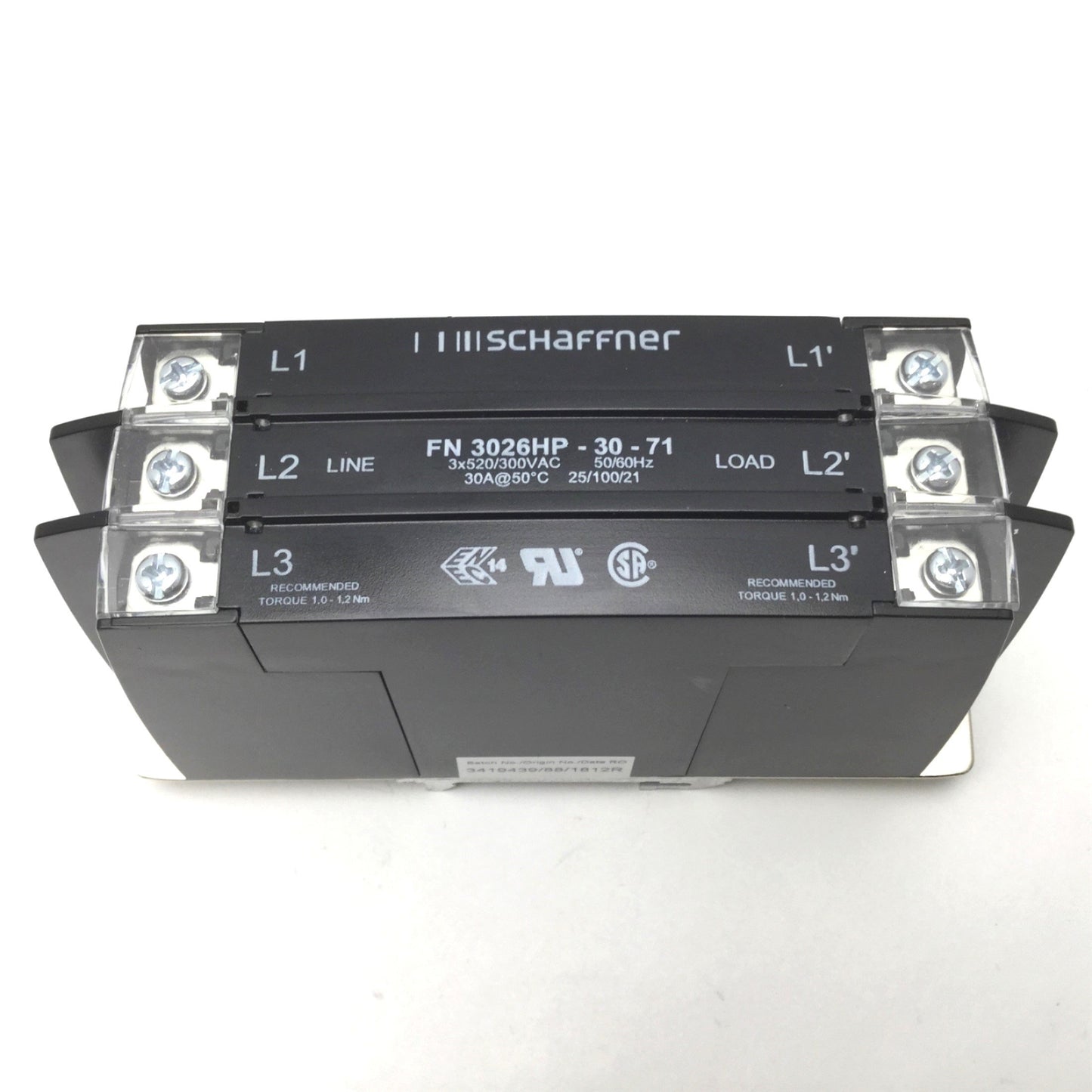 Used Schaffner FN 3026HP-30-71 DIN-Rail EMC/RFI Filter 30A, 18.5Kw, 3x 520/300 VAC
