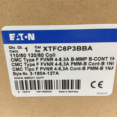 New Other Eaton XTFC6P3BBA 3-Pole Motor Starter Controller DOL, 1NO, 4-6.3A, 120VAC Coil