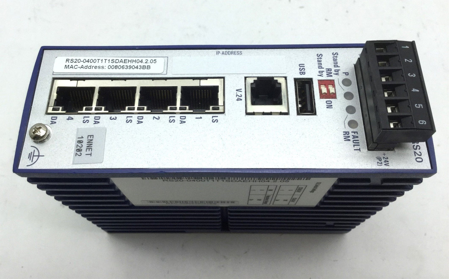 Used Hirschmann RS20-0400T1T1SDAEHH04.2.05 Din Rail Ethernet Switch 4 Ports 10/100