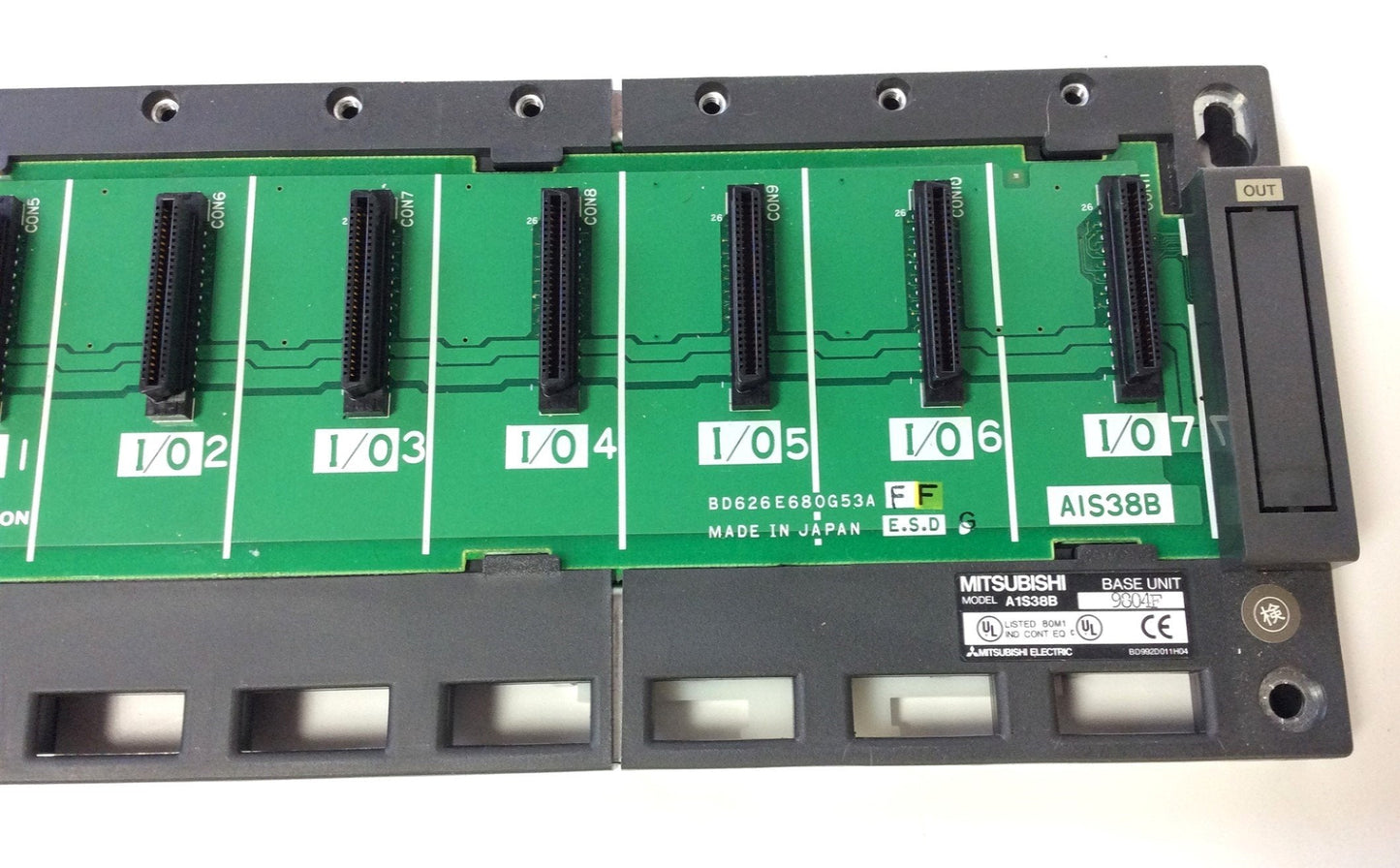 Used Mitsubishi Electric A1S38B PLC Rack Base Unit Chassis Power, CPU, 8-Slot I/O