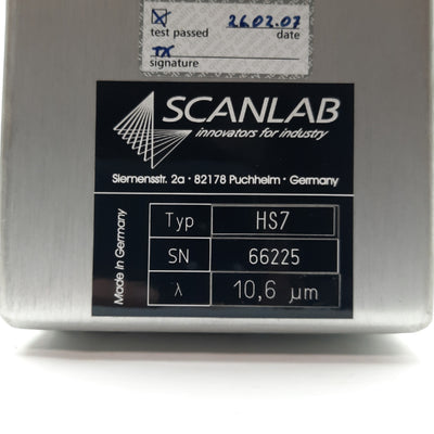 Used Scanlab HS7 2D Laser Scan Head, 10.6µm, ø7mm Aperture, 1000Char/Sec, M85 x 1