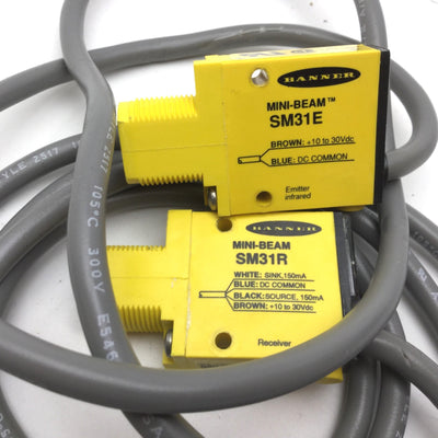 Used Banner SM31E & SM31R Mini-Beam Infrared Receiver & Emitter Range: 3m, 10-30VDC