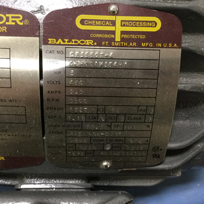 Used Baldor CP3660T-4 AC Motor, Power: 3HP, Frame: 182T, 460V 3-Phase, Shaft: 1.125"