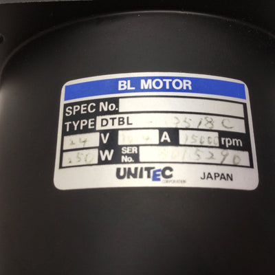 Used Unitec DTBL-3518C BL Motor Brushless Motor 24DC, 15000RPM, 10.4A, Shaft: 5/16"