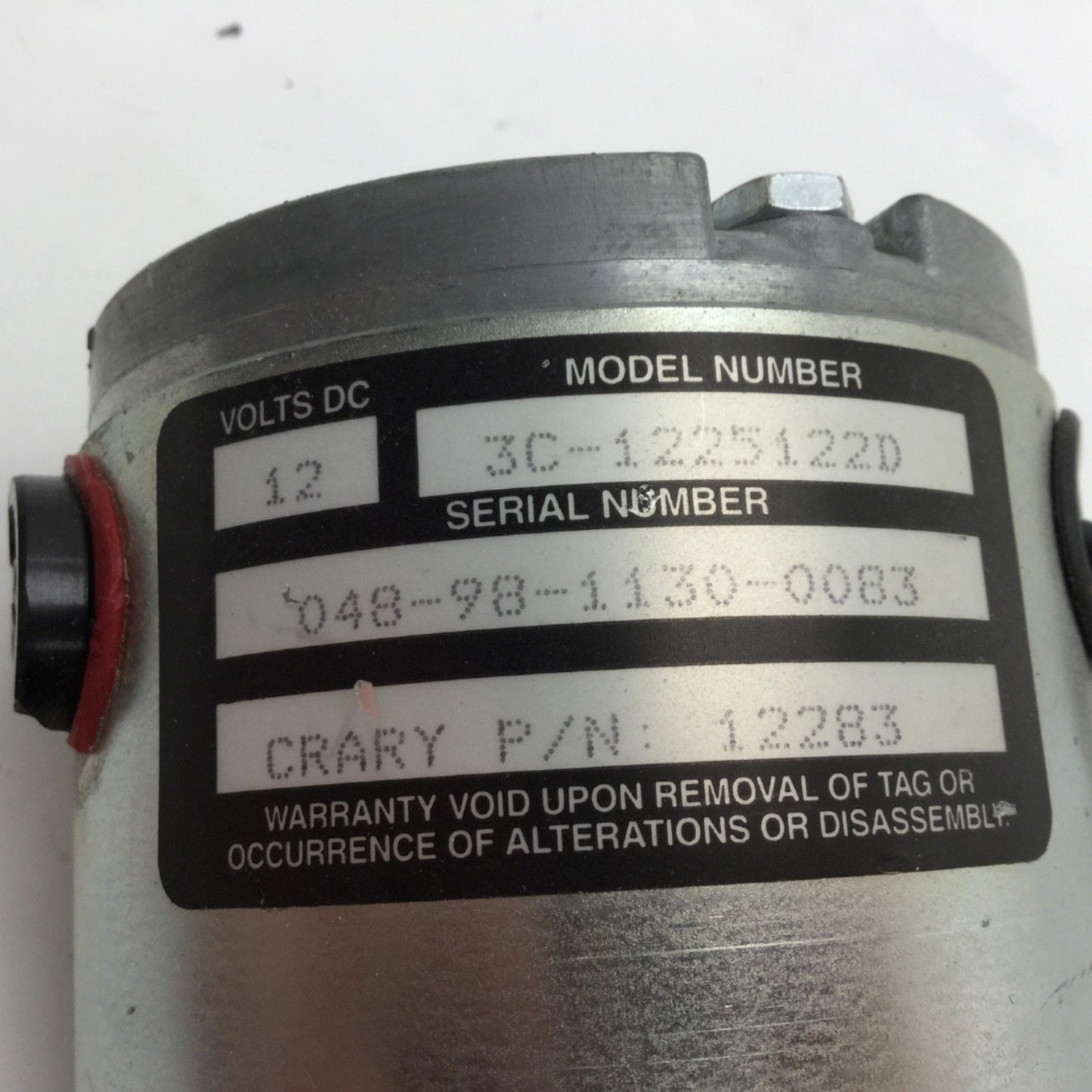 Used CRARY 3C-1225122D DC Motor, 12VDC, Shaft Diameter: 1/2", Length: 1-1/4"