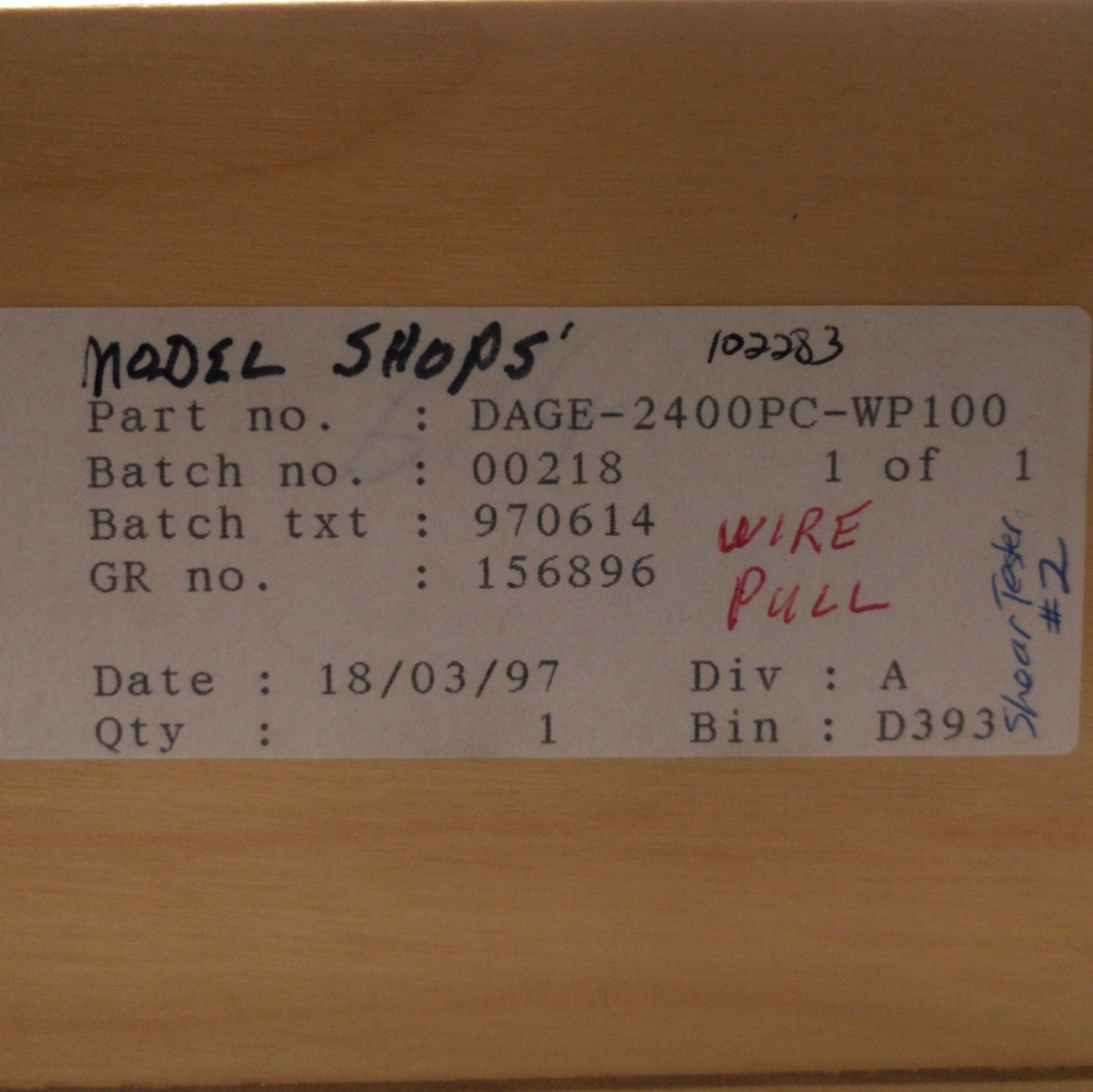Used Dage 2400PC-WP100 Bondtester Wire Pull Load Cell, 100g Capacity
