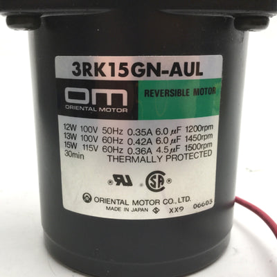 Used Oriental 3GNI8K Gear Head Reducer & 3RK15GN-AUL Reversible Motor