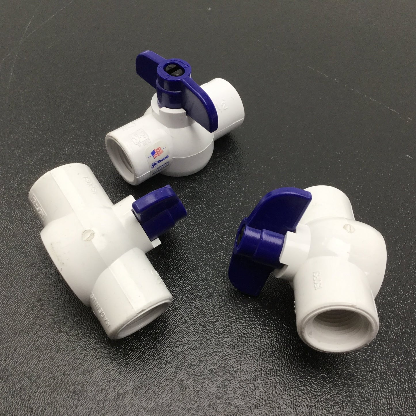 Used Lot of 3 FloEBV-0500-T Ball Valve, PVC, 1/2" Threaded, 150PSI