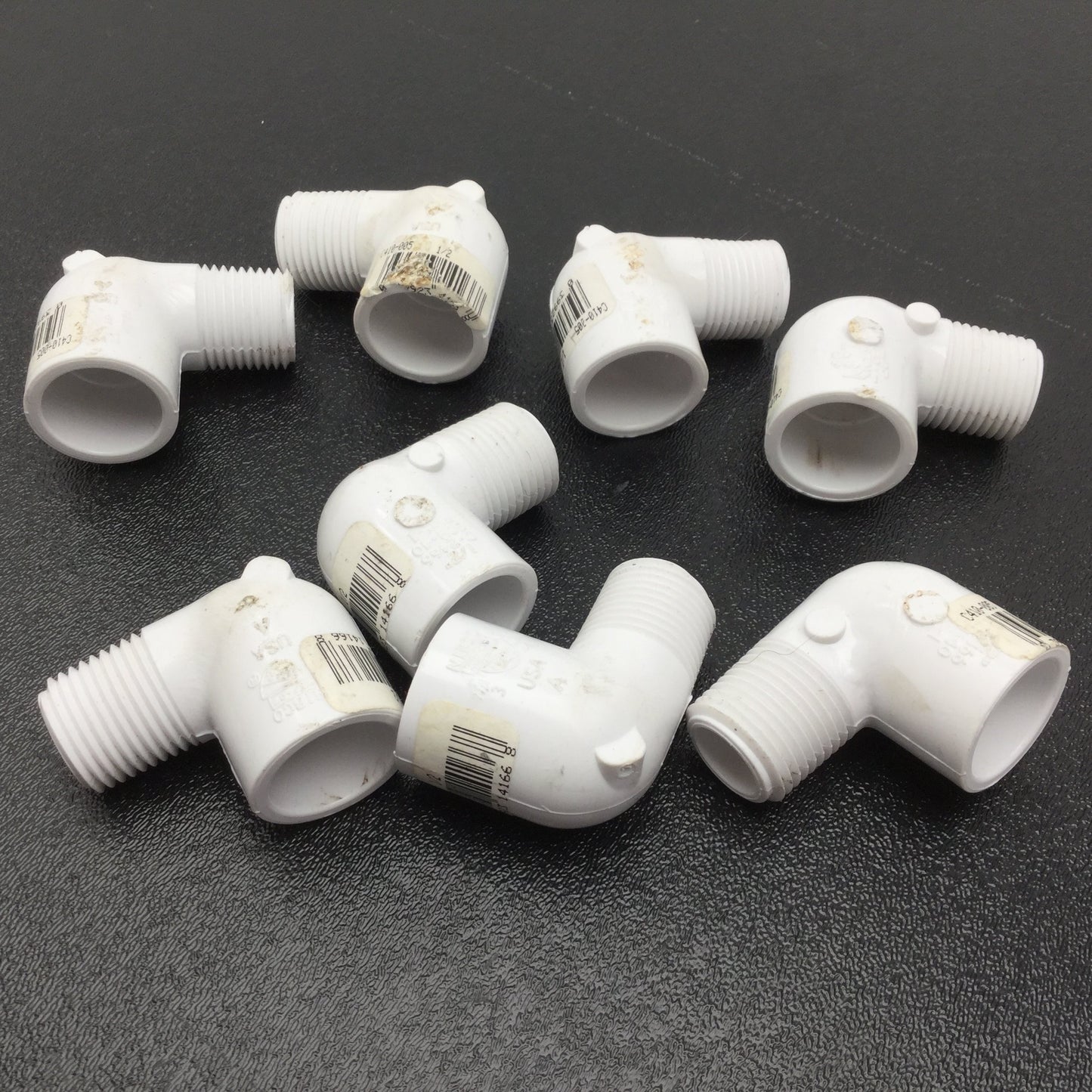 Used Lot of 8 Nibco C410-005 PVC 90 Degree Elbow, 1/2" Male to 1/2" Female