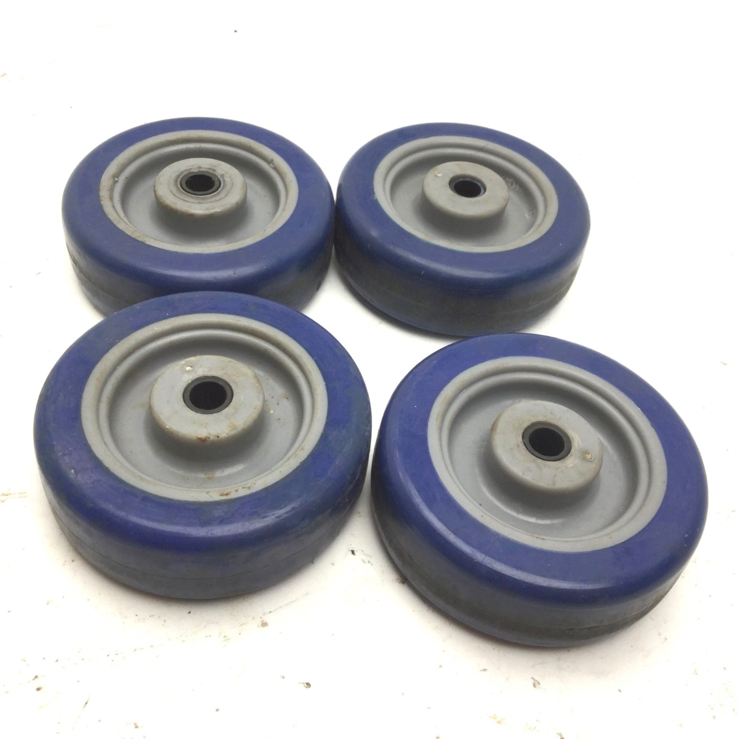 Used Lot of 4 Wagner 3" Dia x 1" Polyurethane Plastic Caster Wheels, 5/16" Bore, Blue