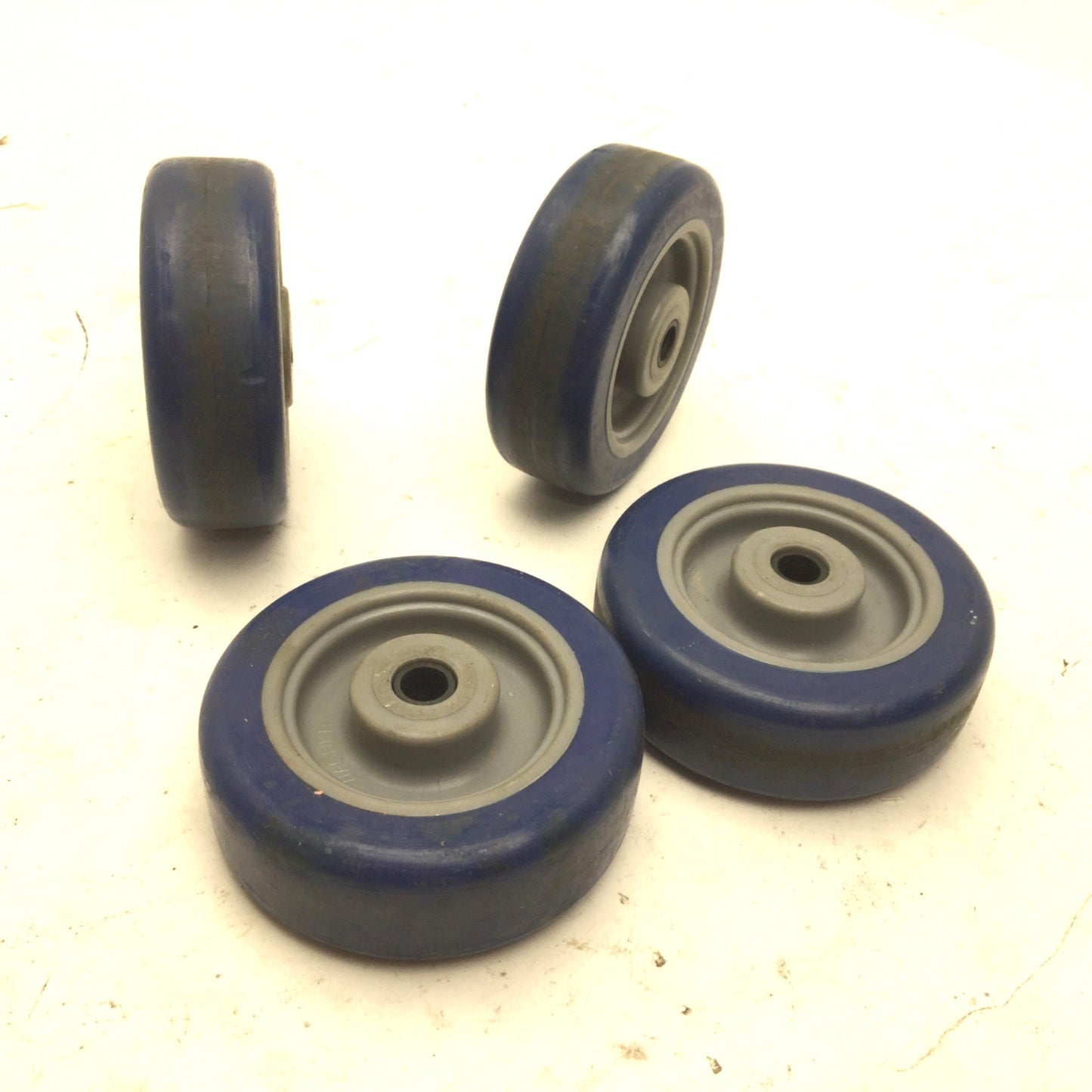 Used Lot of 4 Wagner 3" Dia x 1" Polyurethane Plastic Caster Wheels, 5/16" Bore, Blue