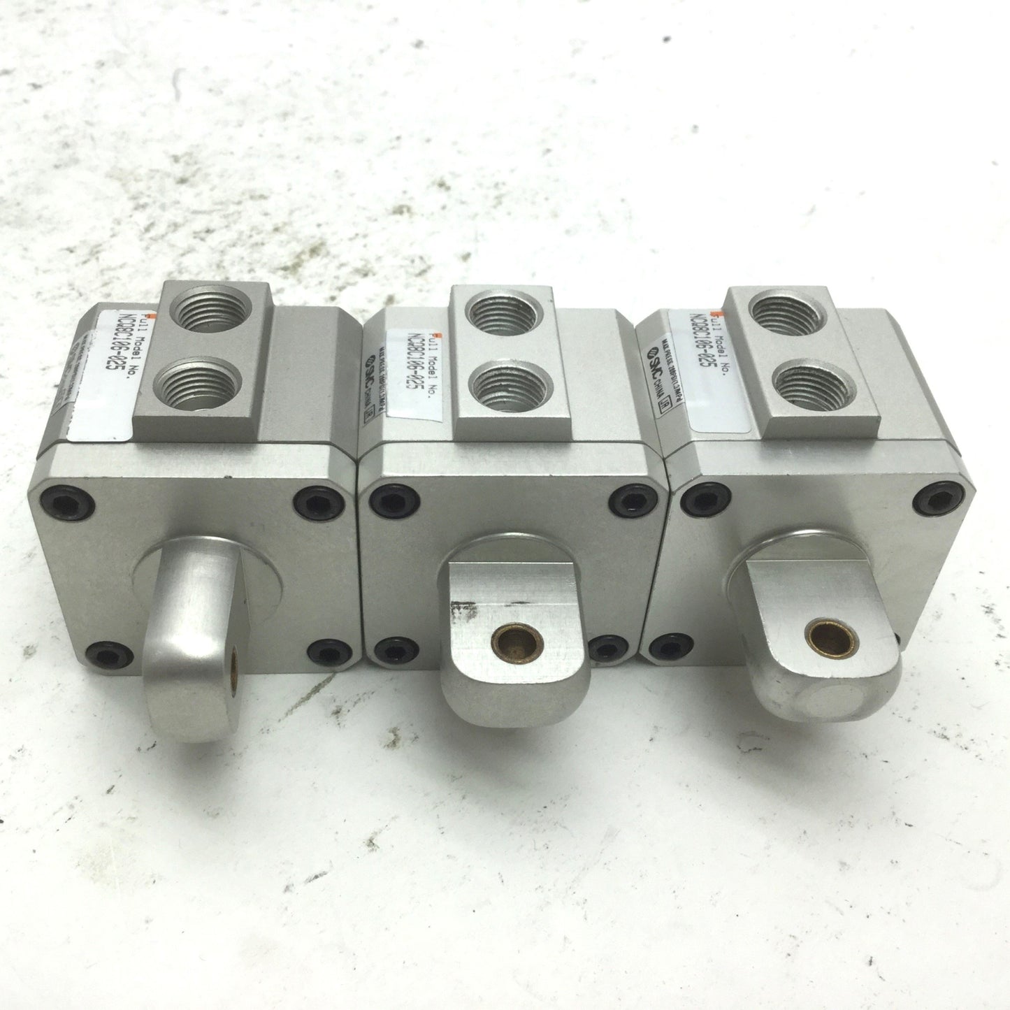 Used Lot of 3 SMC NCQ8C106-025 Pneumatic Cylinders, Bore: 1-1/16" Stroke: 1/4" Clevis