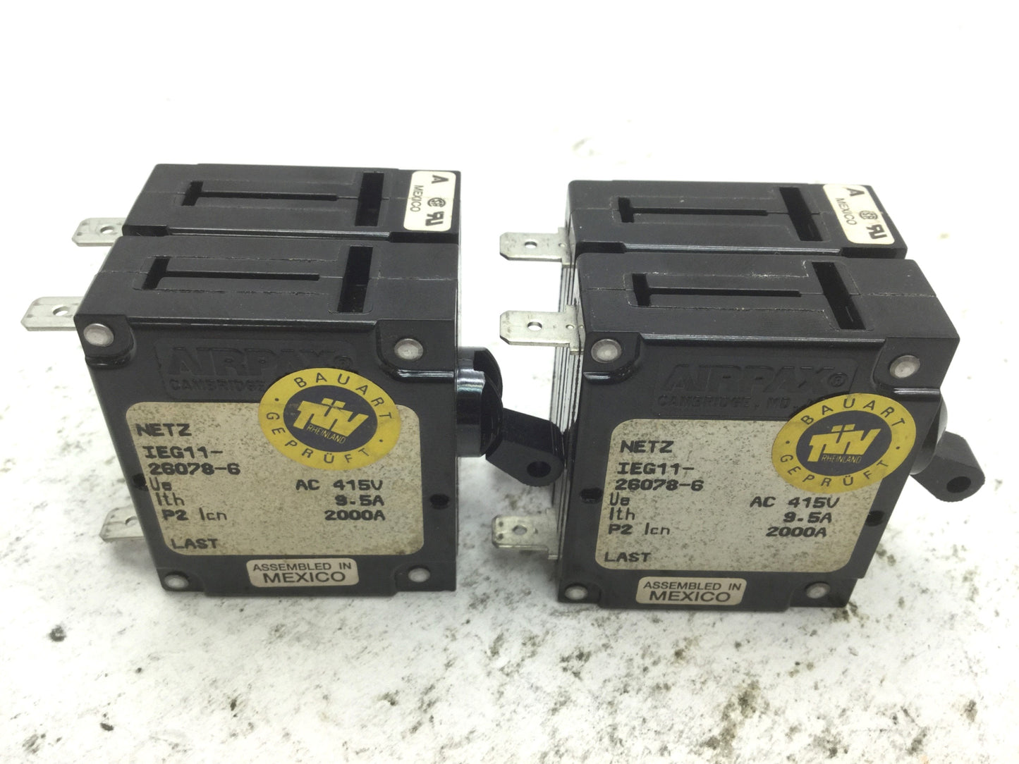 Used Lot of 2 Airpax IEG11-26078-6 Circuit Breakers 10A 250V 50-60Hz Trip 12.5A