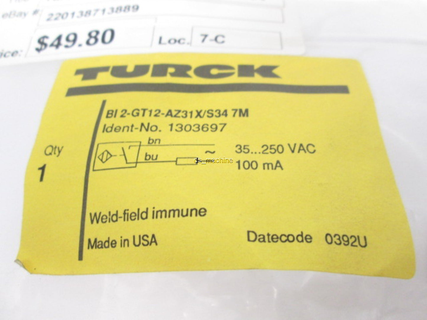 New Turck BI 2-GT12-AZ31X/S34 Threaded Proximity Sensor 35-250VAC, Sn: 2mm .078"