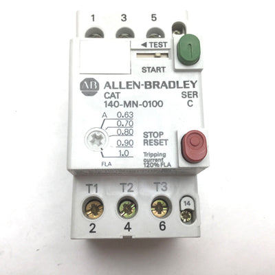 Used Allen Bradley 140-MN-0100 Manual Motor Starter, With 140-A10 Auxiliary Contact