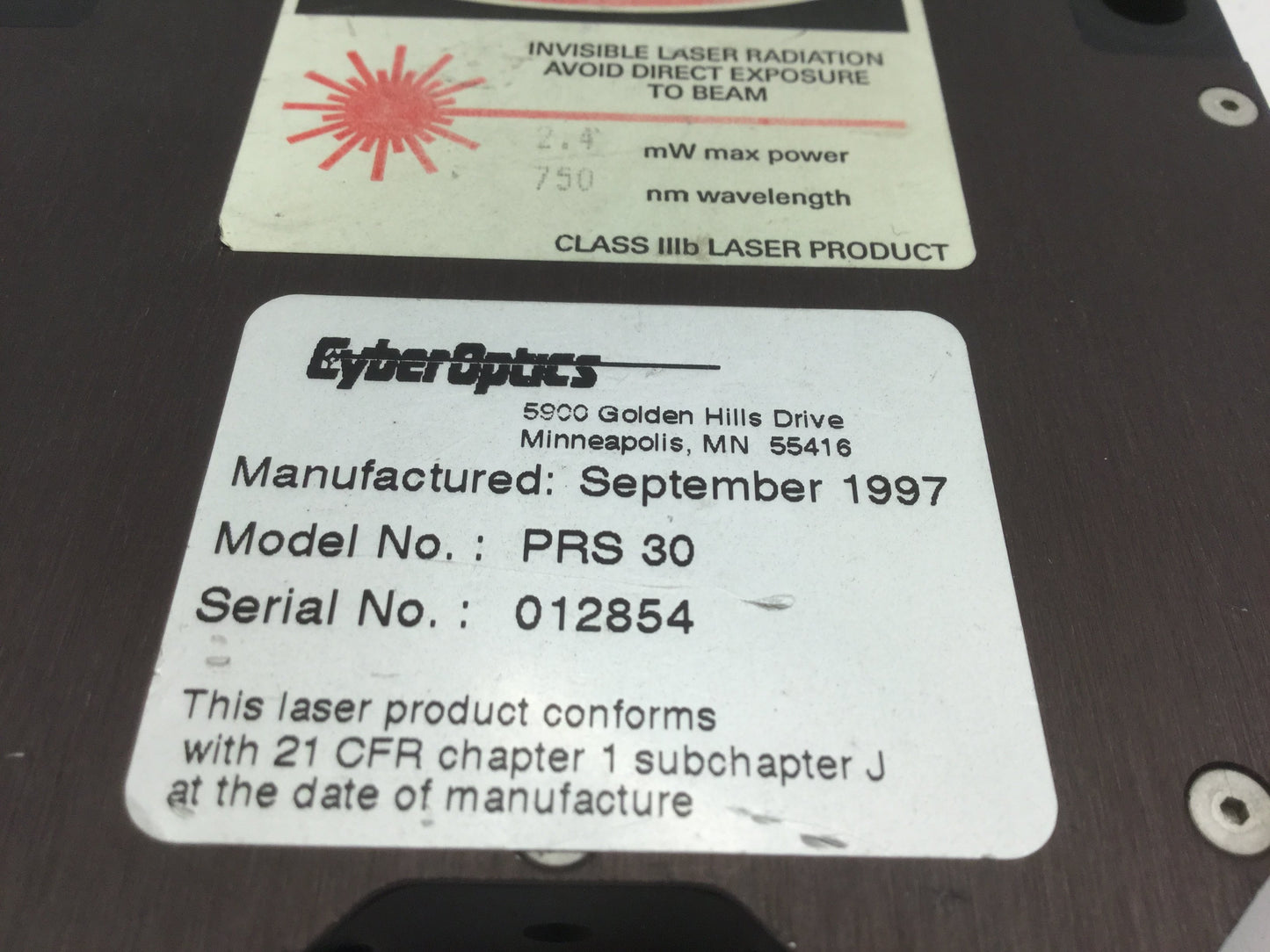 Used Cyberoptics 6601000 Controller & PRS 30 Laser Emitter Detector 750 nm 2.4 mW