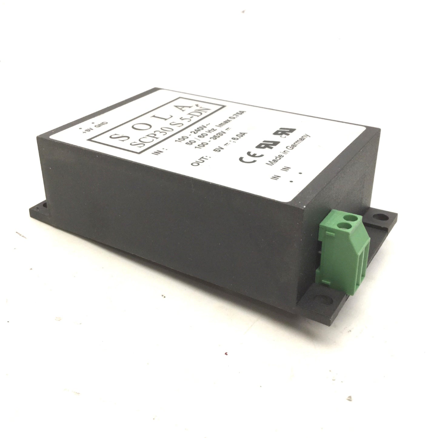 Used Sola SCP30 S 5-DN DIN Rail Power Supply, Out: 5VDC, 6A, In: 100-240VAC, 50/60Hz