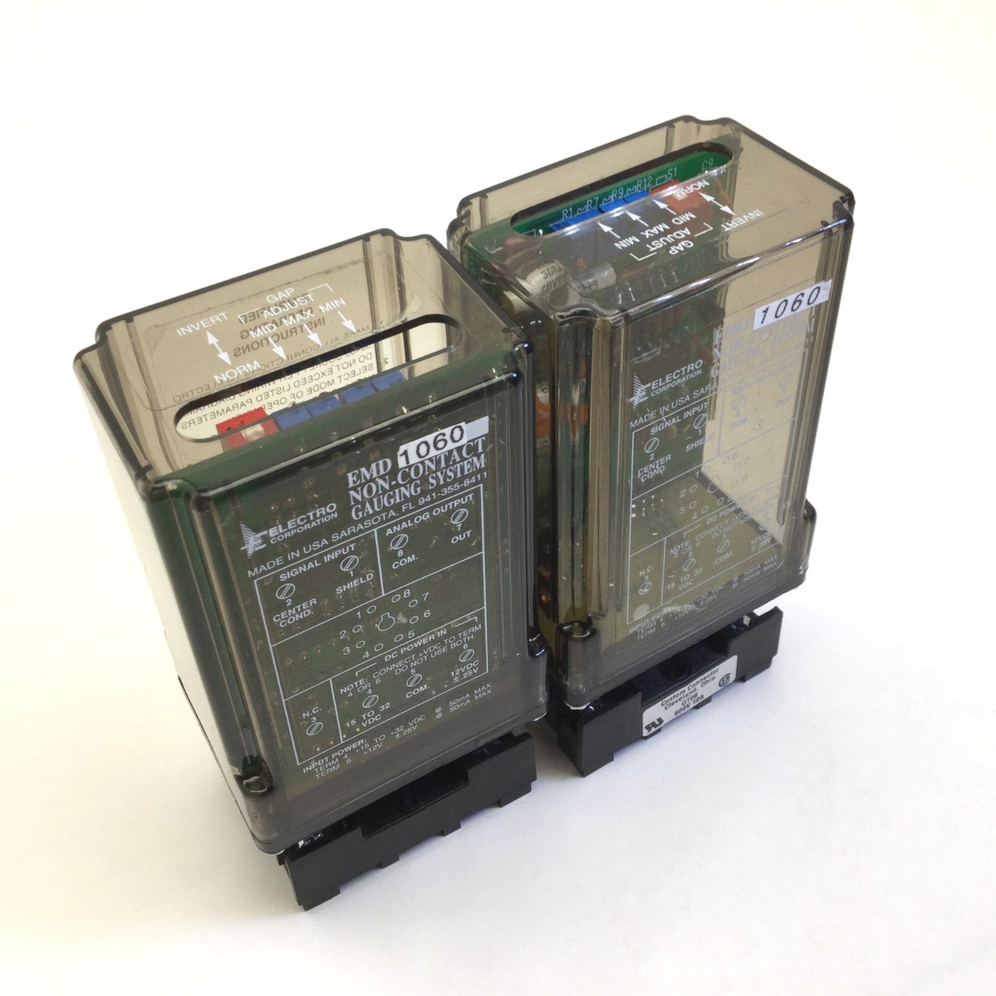 Used Lot of 2 Electro Corp EMD 1060 Non-Contact Gauging System In: 15-32VDC w/Base